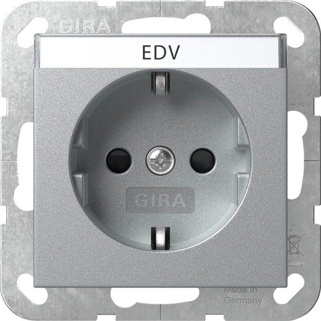 Gira 446226 SCHUKO-Steckdose mit Beschriftungsfeld EDV mit Shutter System 55 Farbe Alu