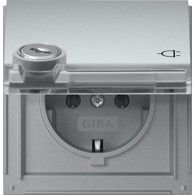 Gira 446765 SCHUKO-Steckdose mit Klappdeckel Schloss sortiert mit Beschriftungsfeld Gira TX_44 Farbe Alu