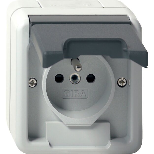 Gira 448530 Steckdose Erdstift mit Klappdeckel mit Shutter WG AP Grau