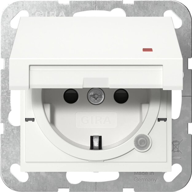 Gira 455203 SCHUKO-Steckdose mit Klappdeckel mit Kontrolllicht mit Shutter System 55 Reinweiß glänzend