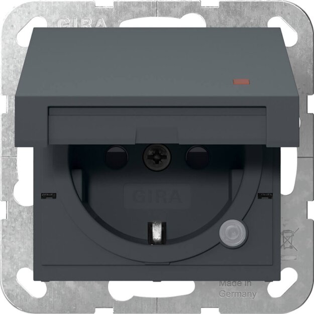 Gira 455228 SCHUKO-Steckdose mit Klappdeckel mit Kontrolllicht mit Shutter System 55 Anthrazit