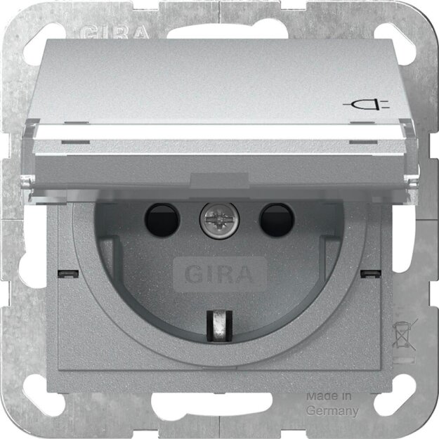 Gira 455726 SCHUKO-Steckdose mit Klappdeckel Beschriftungsfeld EDV mit Shutter System 55 Farbe Alu