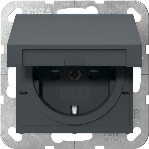 Gira 475428 SCHUKO-Steckdose mit Klappdeckel mit Shutter Schraubklemmen System 55 Anthrazit