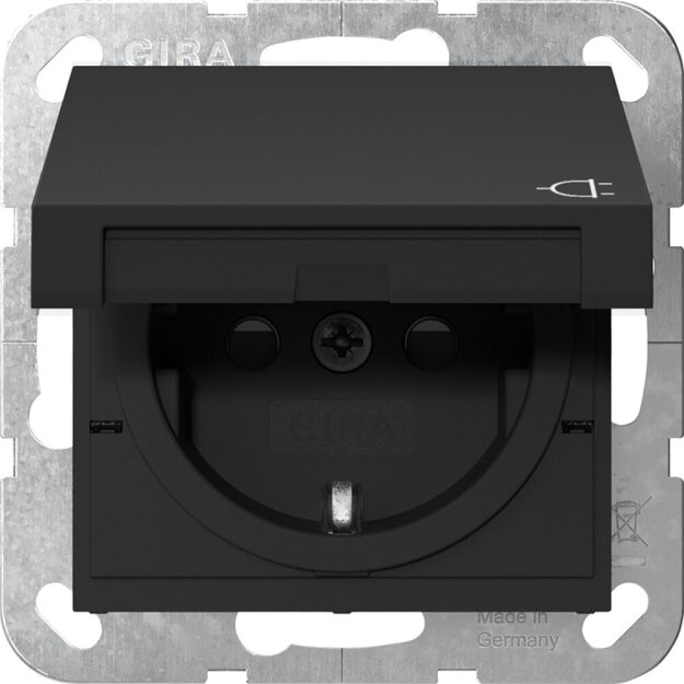 Gira 4414005 SCHUKO-Steckdose mit Klappdeckel mit Shutter System 55 Schwarz matt