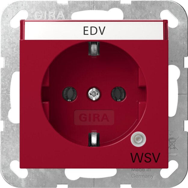 Gira 4452108 SCHUKO-Steckdose mit Kontrolllicht Grün mit Beschriftungsfeld mit Aufdruck WSV System 55 Rot