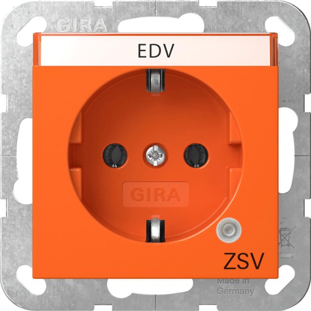 Gira 4452109 SCHUKO-Steckdose mit Kontrolllicht Grün mit Beschriftungsfeld mit Aufdruck ZSV System 55 Orange