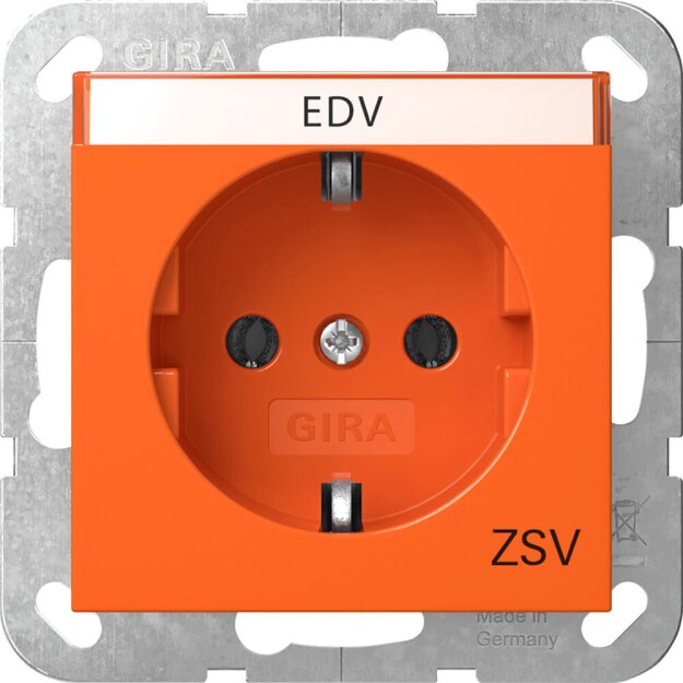 Gira 4457109 SCHUKO-Steckdose mit Beschriftungsschild EDV mit Aufdruck ZSV System 55 Orange