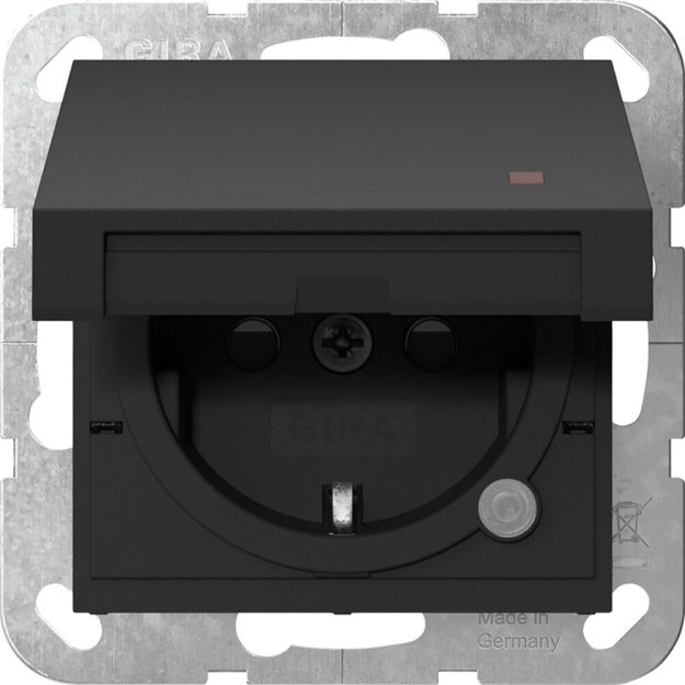 Gira 4552005 SCHUKO-Steckdose mit Klappdeckel mit Kontrolllicht mit Shutter System 55 Schwarz matt