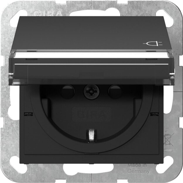 Gira 4557005 SCHUKO-Steckdose mit Klappdeckel mit Beschriftungsschild EDV mit Shutter System 55 Schwarz matt