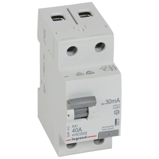 Legrand 402037 RX3 Fehlerstromschutzschalter 40A 2-polig 30mA Typ A 230VAC 2TE