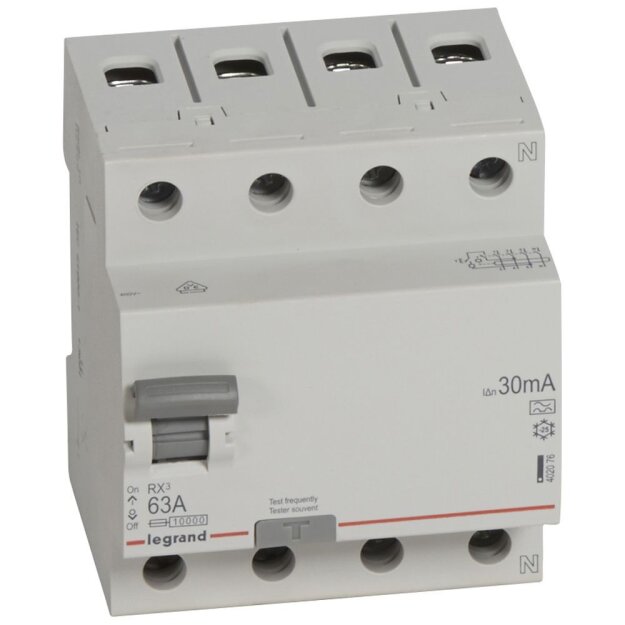 Legrand 402076 RX3 Fehlerstromschutzschalter 63A 4-polig 30mA Typ A 400VAC 4TE