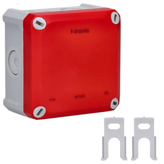 F-Tronic 7340210 FR-Abzweigkasten 85x85x54mm Durchstoßmembran IP66 PS grau/rot Sicherheitsbeleucht.