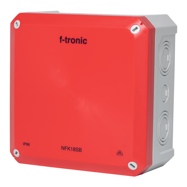 F-Tronic 7340213 FR-Abzweigkasten 180x180x93mm Ausbrechöffnungen IP66 PS grau/rot Sicherheitsbeleucht. NFK18SB