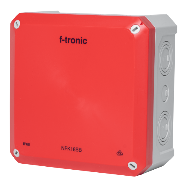 F-Tronic 7340213 FR-Abzweigkasten 180x180x93mm Ausbrechöffnungen IP66 PS grau/rot Sicherheitsbeleucht.