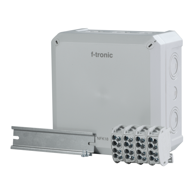F-Tronic 7340232 FR-Abzweigkasten 180x180x93mm HLAK 4-pol. 25qmm Hutsch. PS IP66 grau NFK18gr-HLAK4p25