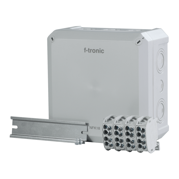 F-Tronic 7340232 FR-Abzweigkasten 180x180x93mm HLAK 4-polig 25qmm Hutschiene PS IP66 grau NFK18gr-HLAK4p25 NFK18gr-HLAK4p25
