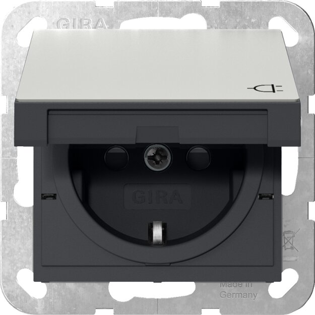 Gira 4414600 SCHUKO-Steckdose mit Klappdeckel + mit Shutter System 55 Edelstahl
