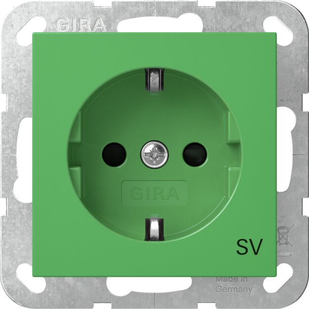Gira 4453107 SCHUKO-Steckdose mit Shutter mit grüner Abdeckung und Aufdruck "SV" (Sicherheitsversorgung) System 55