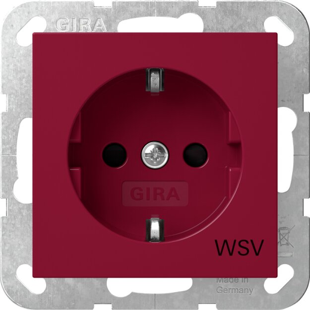 Gira 4453108 SCHUKO-Steckdose mit Shutter mit roter Abdeckung und Aufdruck "WSV" (weitere Sicherheitsversorgung) System 55