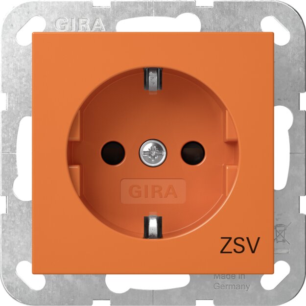 Gira 4453109 SCHUKO-Steckdose mit Shutter mit oranger Abdeckung und Aufdruck "ZSV" (zusätzliche Sicherheitsversorgung) System 55