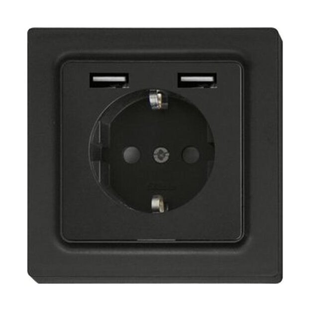 Eltako 30055899 Schutzkontakt-Steckdose Anthrazit matt E-Design55 DSS55E+2xUSBA-am