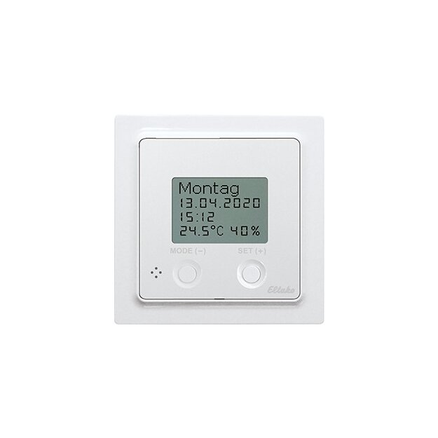 Eltako 30055801 Funksensor Uhren-Thermo-Hygrostat im E-Design55 mit Display Reinweiß glänzend FUTH55ED/12-24VUC-wg