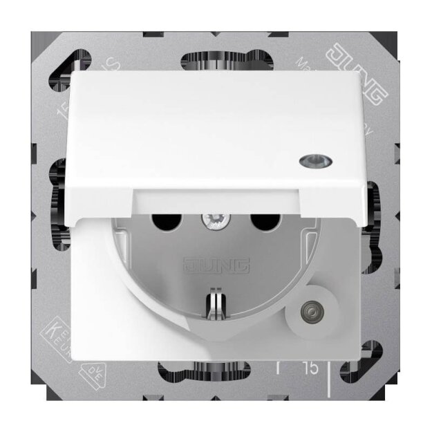 Jung SPAS1520XKLKOWW SCHUKO® Steckdose mit Klappdeckel mit Funktionsanzeige Alpinweiß
