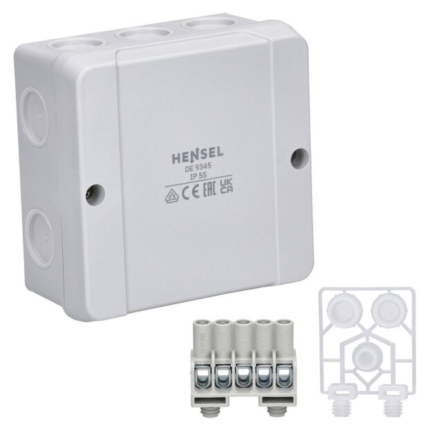 Hensel DE 9345 Kabelabzweigkasten 1,5-4 qmm 3phasig, 6 qmm 1phasig, 5polige Klemme
