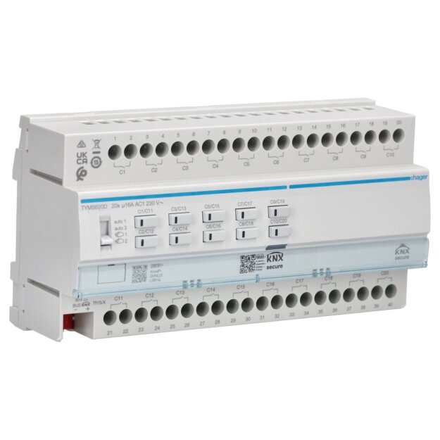 Hager TYMS620D Schalt-/Jalousieaktor 20/10fach KNX Secure 16A C-Last