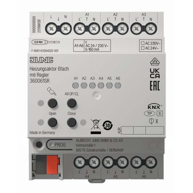 Jung 360061SR Heizungsaktor 6Fach mit Regler