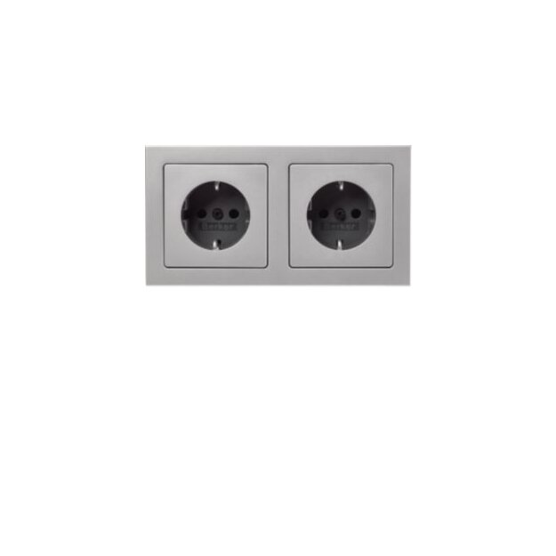 Berker 47206094 Steckdosen-Kombination SCHUKO 2fach mit Rahmen Q.3 alu samt lackiert