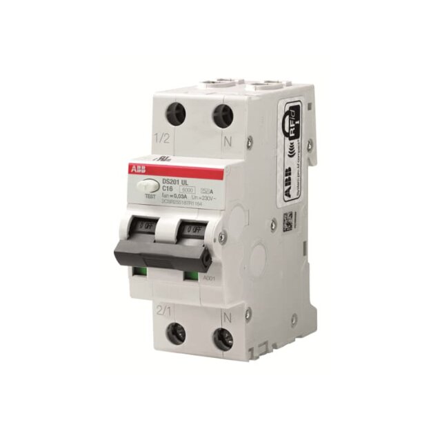 ABB Stotz S&J DS201A-K16/0,03UL FI/LS UL/CSA Zulassung 6kA, 1P+N, Typ A, K 16, 30mA