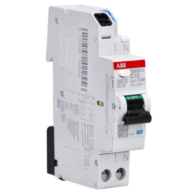 ABB DSX301C C10 A30 FI/LS-Schalter 1 TE 6kA, 1P+N, Typ A, C10, 30mA FlexLine Push-in Technologie 2CSR255165R1104