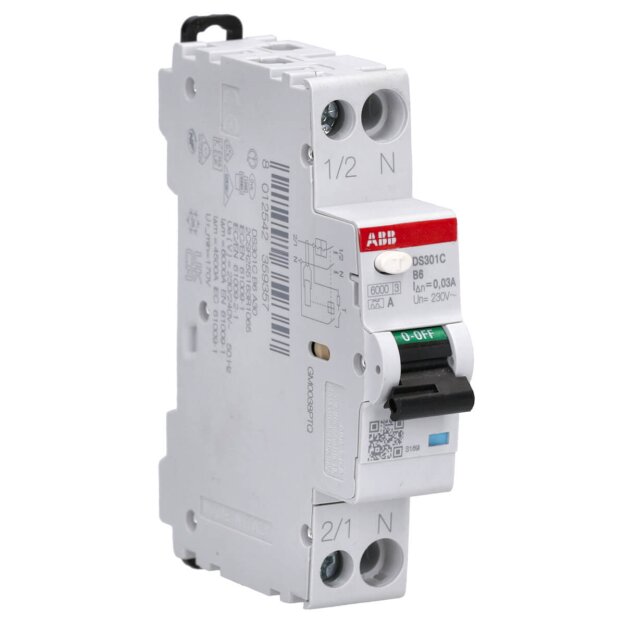 ABB DS301C B6 A30 FI/LS-Schalter 6kA 1P+N Typ A B6 30mA 1 Teilungseinheit B-Charakteristik 2CSR255163R1065
