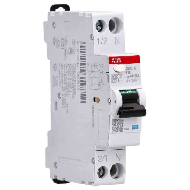 ABB DS301CA-B16/0,03 FI/LS-Schalter 6kA, 1P+N, Typ A, B16, 30mA 1 Teilungseinheit 2CSR255163R1165