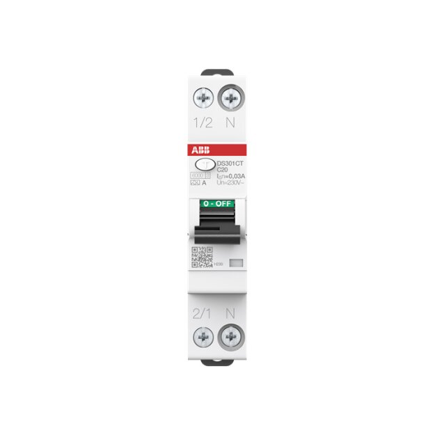 ABB Stotz S&J DS301CAT-C20/0,03 FI/LS-Schalter 6kA, 1P+N, Typ A, C20, 30mA, Bahn