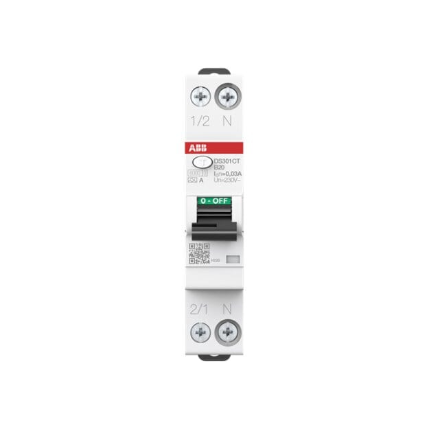 ABB Stotz S&J DS301CAT-B20/0,03 FI/LS-Schalter 6kA, 1P+N, Typ A, B20, 30mA, Bahn