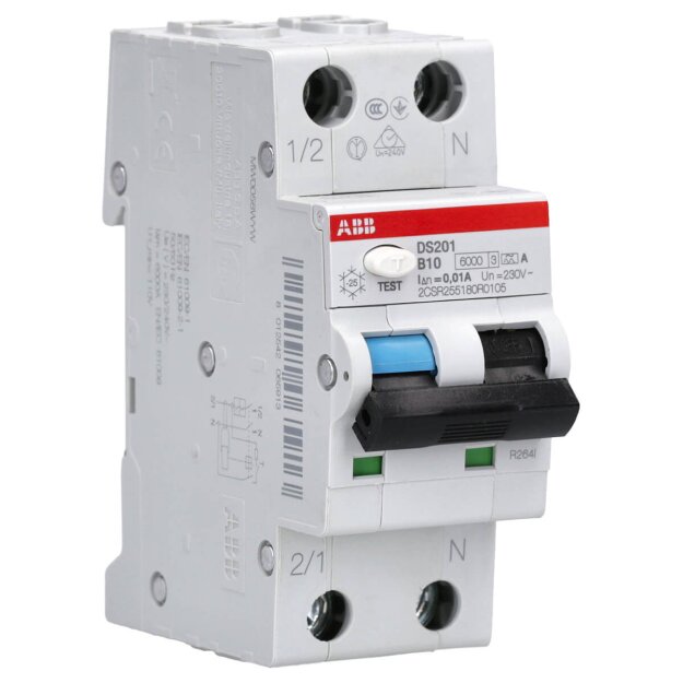 ABB DS201 B10 A10 FI/LS-Schalter 6kA, 1P+N, Typ A, B 10, 10mA 2CSR255180R0105