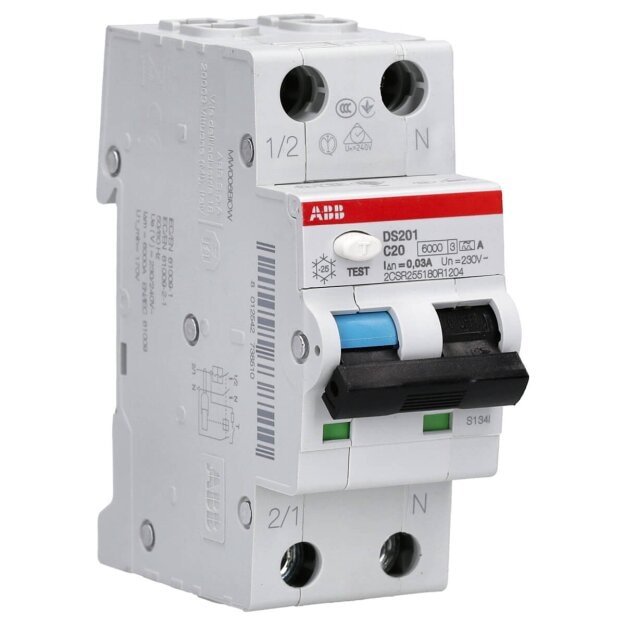 ABB DS201 C20 A30 FI/LS-Schalter 6kA 1P+N Typ A C 20 30mA 2CSR255180R1204