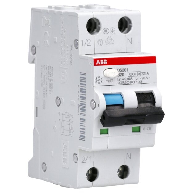 ABB DS201 B20 A30 FI/LS-Schalter RCBO 6kA, 1P+N, Typ A, B 20, 30mA 2CSR255180R1205