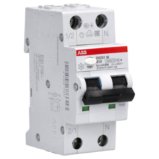 ABB DS201 M B10 A30 FI/LS-Schalter 10kA, 1P+N, Typ A, B 10, 30mA 2CSR275180R1105