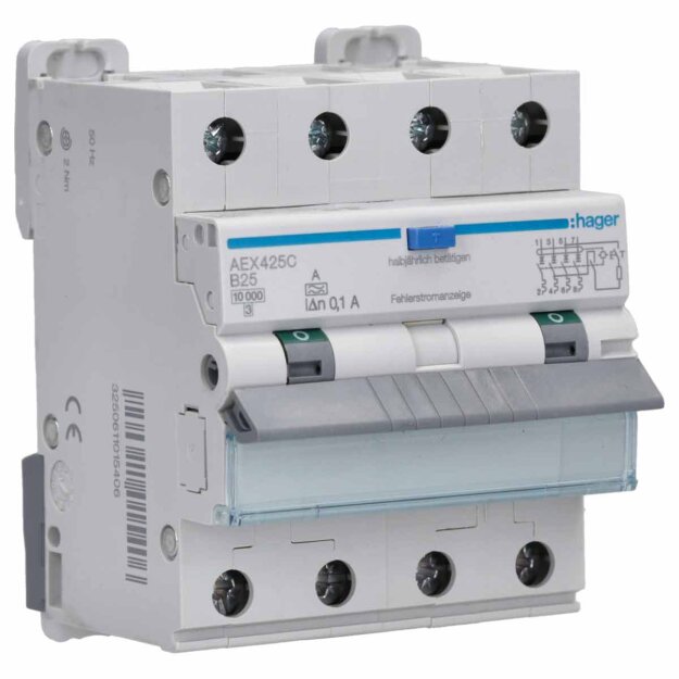 Hager AEX425C Fehlerstrom-Leitungsschutzschalter 4P 10kA B-25A 100mA A Typ