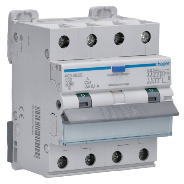 Hager AEX482C Fehlerstrom-Leitungsschutzschalter 4P 10kA C-32A 100mA A Typ