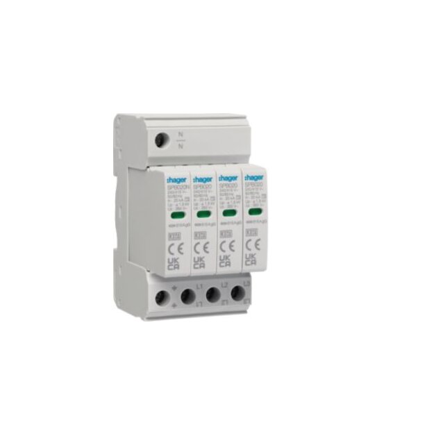 Hager SPB420 Überspannungsableiter 4P T2 TNS/TT Vorsicherung bis 315A In 20kA Imax 40kA