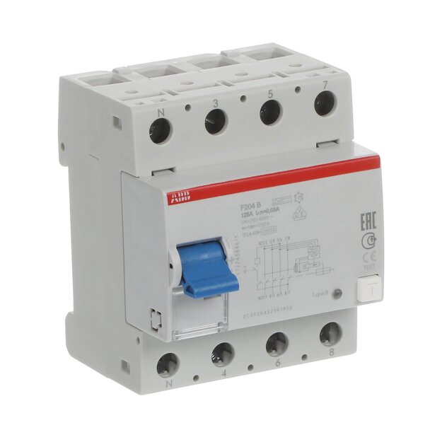 ABB 2CSF204523R1950 F204B-125/003L FI-Schutzschalter 4 Pallstromsensoren 125A 30mA N links