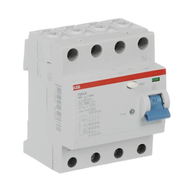 ABB 2CSF204592R4630 F204B-63/05 FI-Schutzschalter Typ B 4P 63A 500mA kurzzeitverzögert 3kA 4TE