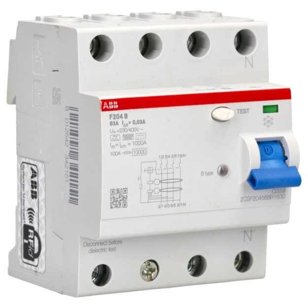 ABB F204 B-63/0.03 Fehlerstrom-Schutzschalter 4P Typ B 30 mA 63 A 2CSF204568R1630