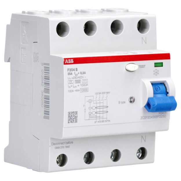 ABB F204B-25/0.3 FI-Schutzschalter RCD Typ B 4P 25A 300mA 3kA 4TE 2CSF204568R3250
