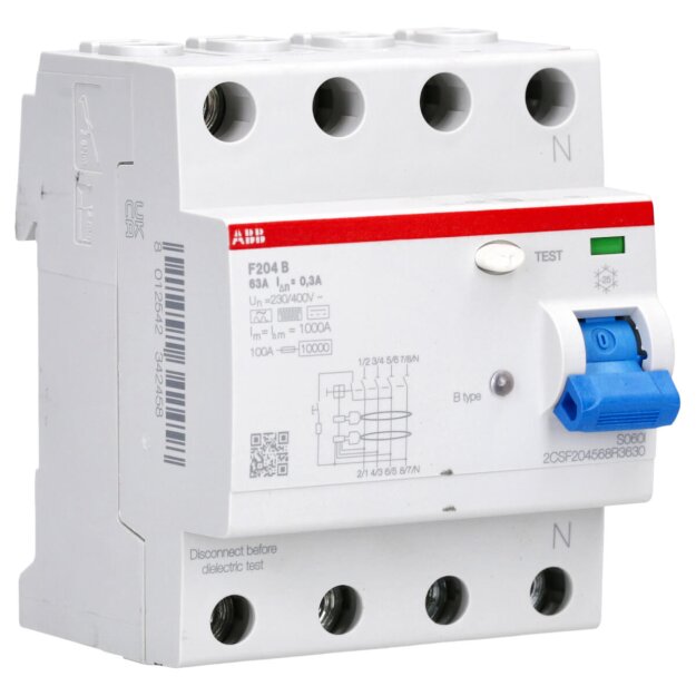 ABB F204B-63/0.3 FI-Schutzschalter RCD Typ B 4P 63A 300mA 3kA 4TE 2CSF204568R3630