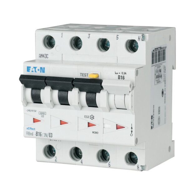 eaton FI/LS Kombination 16 A 30 mA LS-Charakteristik: C 3p+N FI-Charakteristik: A FRBM6-C16/3N/003-A 170999